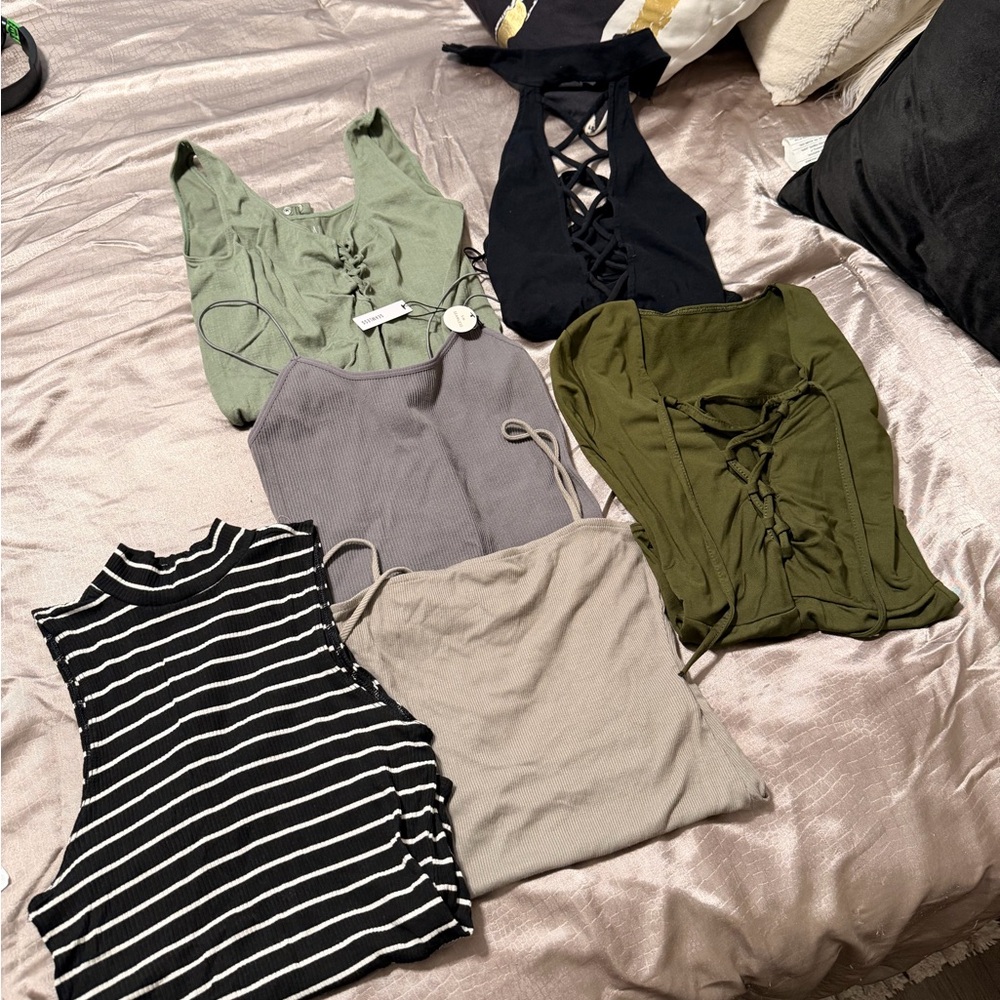 Express and other brands Women's Bodysuits in Black, Green, and Gray bundle